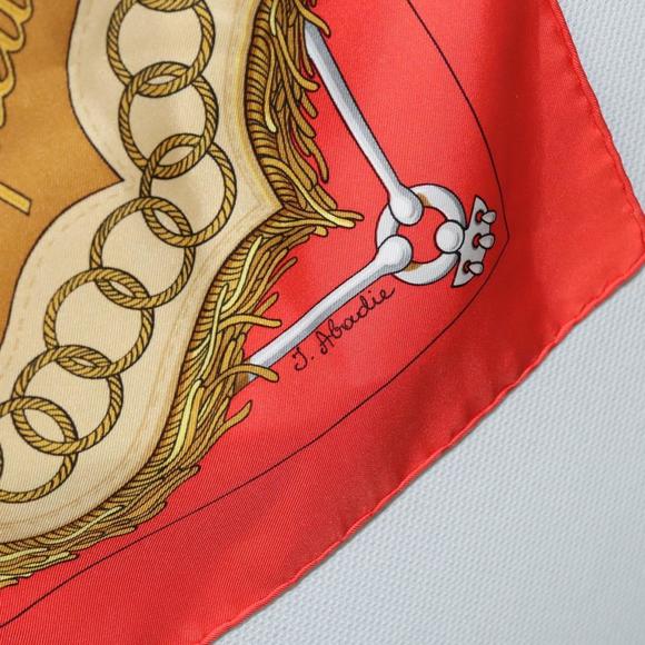 HERMES Carre 90 Scarf ""Cliquetis "" Silk Red Auth KD223 - Picture 14 of 14